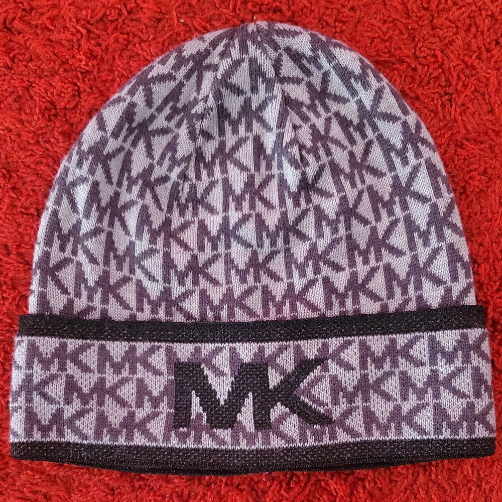 Michael Kors Gray and Black Knit Beanie Hat